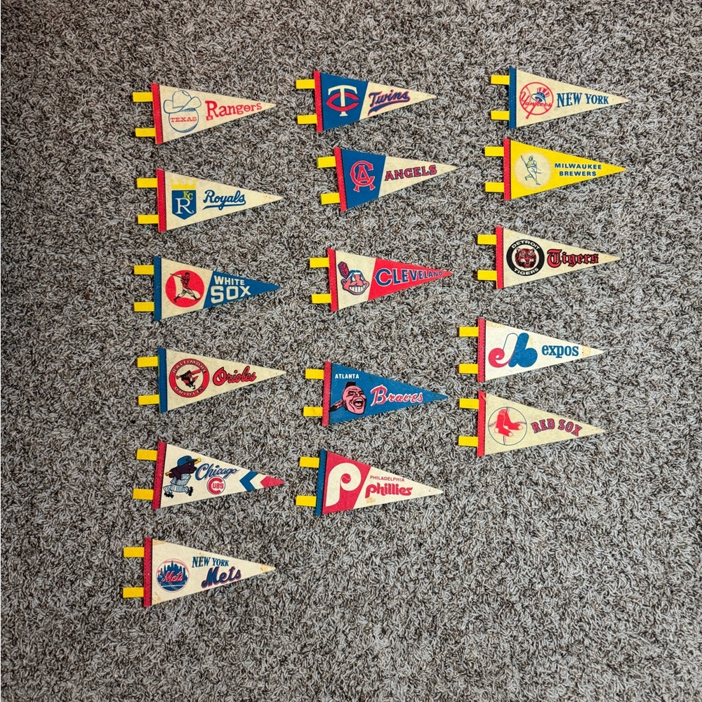 Vintage 1960s MLB Team Pennant Banner Set 16 Atlanta Braves Texas Rangers